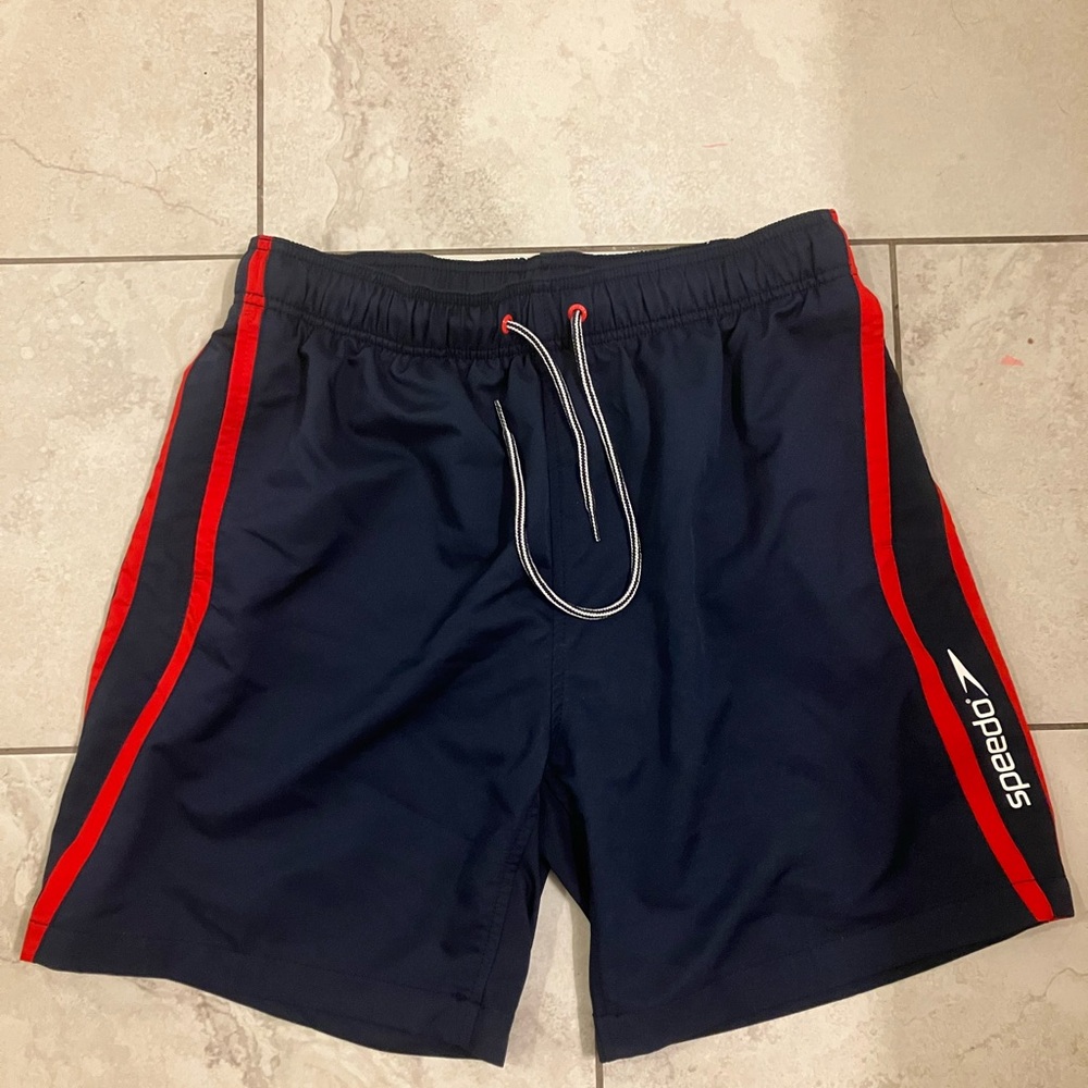 Speedo Navy and Red Athletic Swim Trunks